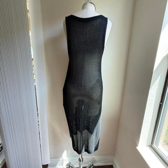 Black Crochet Mesh Knit Tank Dress with Side Slits – One Size - Picture 4 of 5